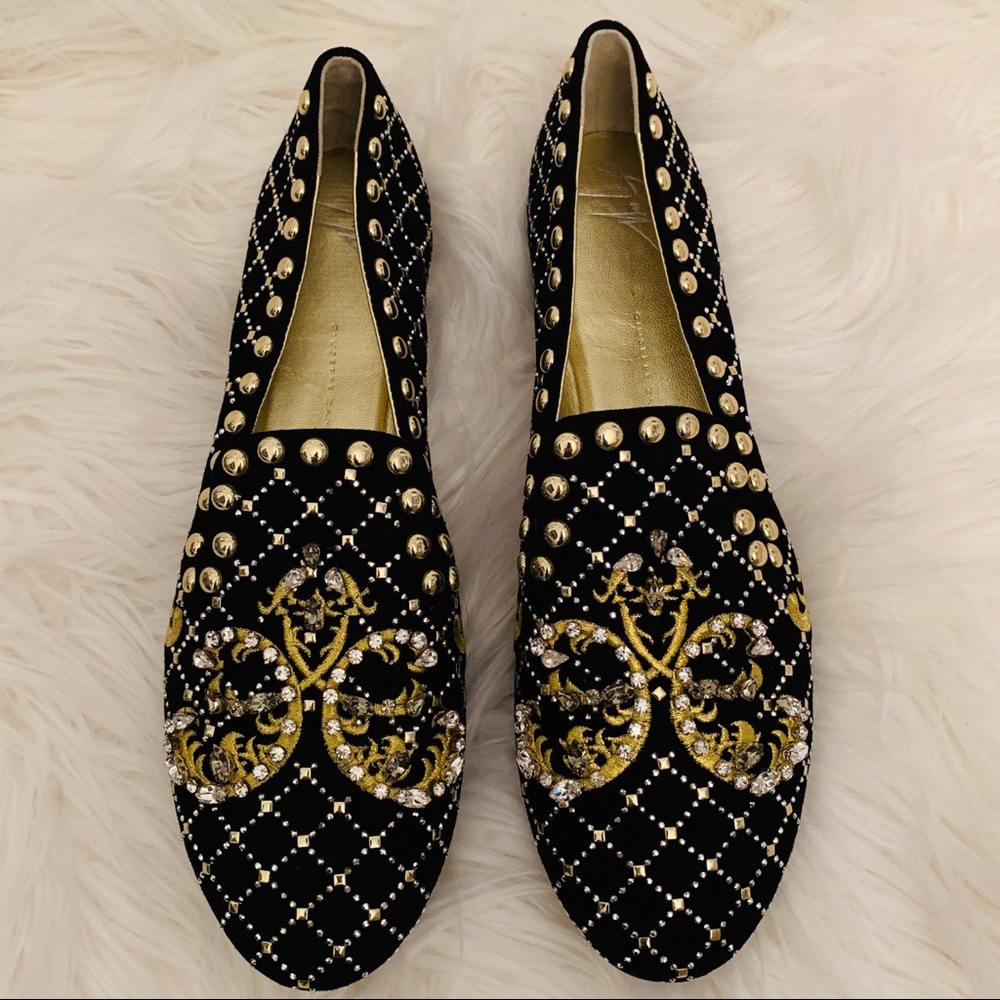 Giuseppe Zanotti Black Studded Loafer Flats